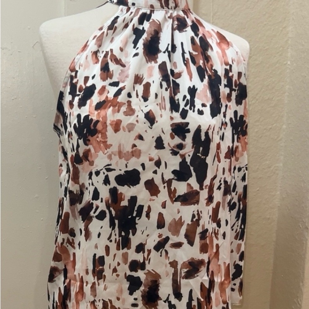 Joie White Halter Top with Brown and Black Abstract Spots